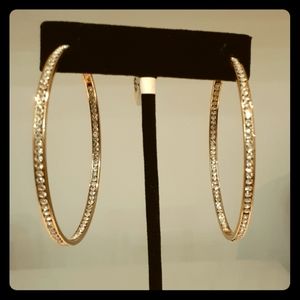 60mm Gold Inside Outside Crystal Hoops